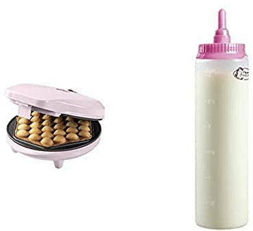 Bestron Bubble Waffeleisen & Teigflasche mit Skala, 700ml, Vorteilspaket ideal für Kindergeburstage, Ostern oder Weihnachten, 700 Watt, Farbe: Rosa & Weiß