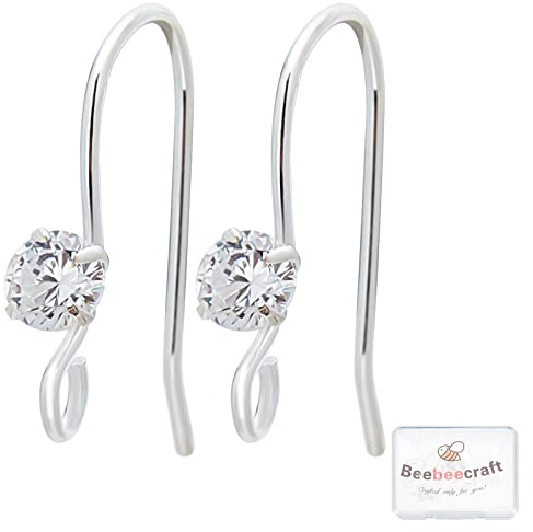 Beebeecraft 10 pz 925 Ganci per Orecchini in Argento Sterling Strass Francesi Fili per Orecchie Ganci con Foro Ad Anello Aperto per Le Donne Ragazze Orecchino Fai da Te