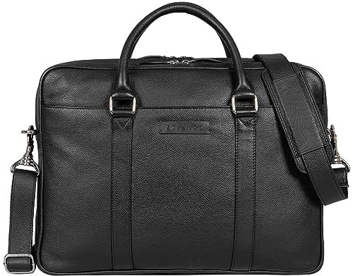STILORD 'Caleb' Laptoptasche 16 Zoll Leder Vintage Umhängetasche mit Laptop-Fach Damen Tasche Herren Businesstasche groß Aktentasche Echtleder, Farbe:schwarz