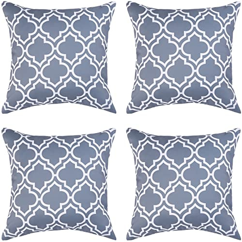 Eternal Beauty Outdoor Cushion Covers Polyester 4PCS 18x18, Waterproof Square Throw Pillow Case for Garden Furniture Sofa with Invisible Zipper, Grey (45cmx45cm)