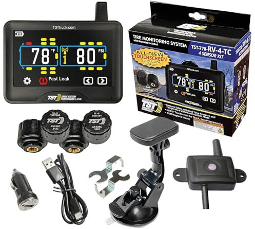 TST 770 Series TPMS - RV Tire Pressure Monitoring System with 4 Cap Sensors & 5 Color Touchscreen Monitor for Travel Trailers, Campers and Motorhomes