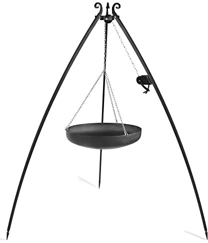 gartendekoparadies.de Grillgerät Schwenkgrill Dreibein Höhe 200 cm mit Wok-Pfanne und Kurbel aus Naturstahl (Wok-Pfanne Ø 70 cm)