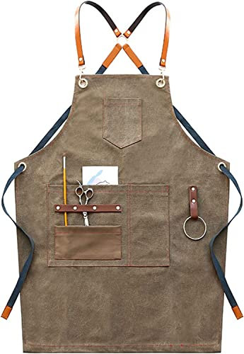 Work Apron, Tool Apron, Woodworking Apron Canvas Work Apron Heavy Duty Water Resistant Tools Aprons With Pockets Unisex Fit Kitchen Chefs (Color : A)