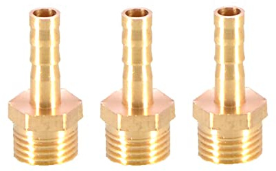 Schlauchverbinder aus massivem Messing, mit Widerhaken auf BSP-Außengewinde, 6 mm bis 1/4 Zoll für Luft, Wasser, Kraftstoff, Öl, Gas, 3 Stück