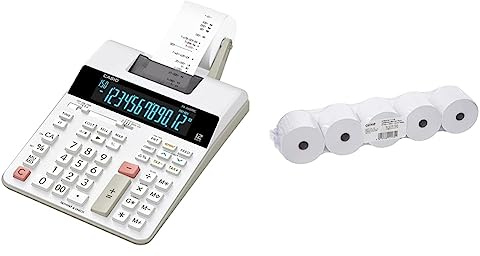 CASIO Druckender Tischrechner FR-2650RC, 12-stellig & Genie Additionsrollen Ersatz-Papierrollen geeignet für Kassen und druckende Tischrechner 40 lfm 100 Prozent Holzfrei 57 x 12 mm, weiß, 5 Stück