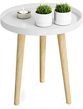 Beistelltisch, runder Tabletttisch, Snacktisch, Couchtisch, Sofa-Beistelltisch und Laptop-Tisch, rund (Farbe: Weiß, Größe: 50 x 50 cm)