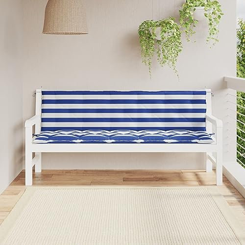 LAPOOH Bankauflagen 2 STK Sitzkissen Bank, Bankkissen, Sitzauflage Bank, Gartenbankauflage, Bench Cushion, Gartenbank-Auflage, Sitzpolster Outdoor, Blau & Weiß Gestreift 180x50x7 cm Stoff