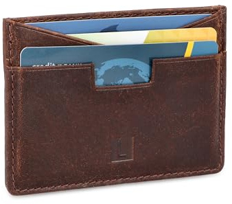 LEDEROW Kartenetui Herren Braun Bull Leder dünn - Kreditkartenetui mit Münzfach - Mini Geldbeutel Damen und Herren - Slim Wallet RFID Schutz (Bull Braun)