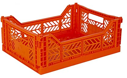 Ay-Kasa Caja plegable, estable, de plástico, apilable, naranja, Midi (40 x 30 x 14 cm)