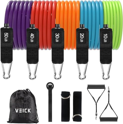 VEICK Widerstandsbänder, Übungsbänder, Workout-Bänder, Widerstandsbänder zum Trainieren mit Griffen für Männer und Frauen (10–150Pfund, Regenbogenfarben)