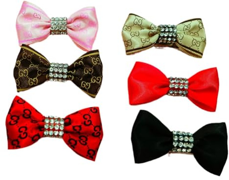 Wisafory Lot de 6 nœuds pour chien - Barrettes à cheveux avec strass - Nœuds pour poils longs - Accessoires de salon pour chiens et chats
