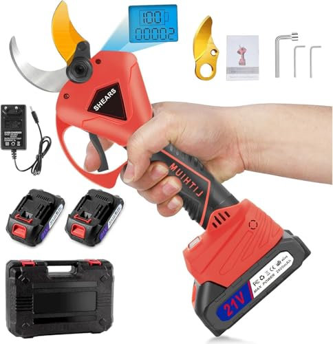Forbici Potatura a Batteria,Motore senza spazzole,4000mAh (2 pezzi) può Funzionare per 4-8 ore, Forbici Potatura a Batteria con Diametro di Taglio di 30-50 mm è Adatto per Frutteto,Giardino,Fattoria