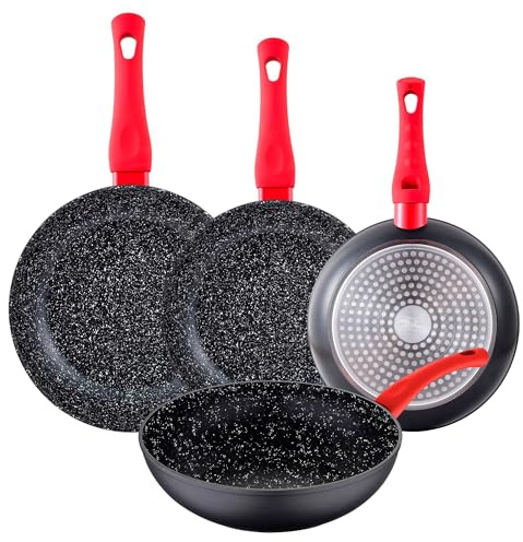 San Ignacio - Set 4Pc Sarten, con revestimiento antiadherente (24, 26, 28, y Sartén Wok 26) Aluminio Forjado Induccion Energy