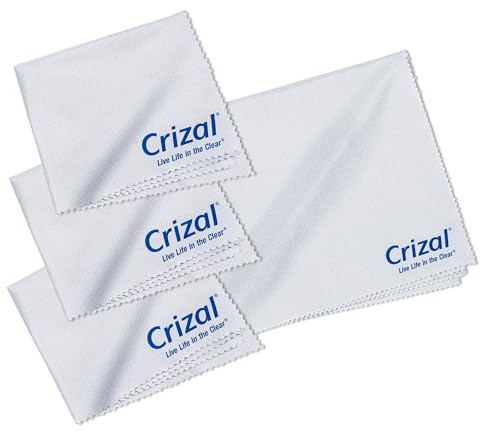 Crizal Paño de limpieza de microfibra para gafas, paquete de 4 (3 estándar, 1 paño grande) | La mejor ropa de limpieza de microfibra, lentes con revestimiento antirreflectante y lentes para gafas