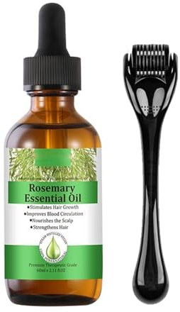 Okaywork Huile essentielle de Romarin+ 0.5mm dermaroller cheveux rehaussement cils pour la croissance des cheveux, les soins de la peau, la croissance des sourcils et cils pour l'Aromathérapie (2pcs)