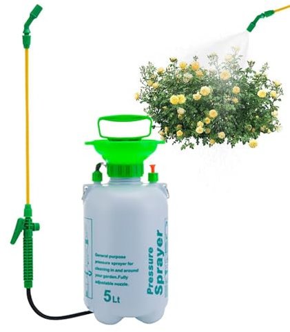 Monozoz Pulverizador de césped y jardín | Bomba de presión pulverizadora de agua de 5 L | Nebulizador para plantas con varilla de lavado, bomba de presión, pulverizador de agua de 5 l para riego de