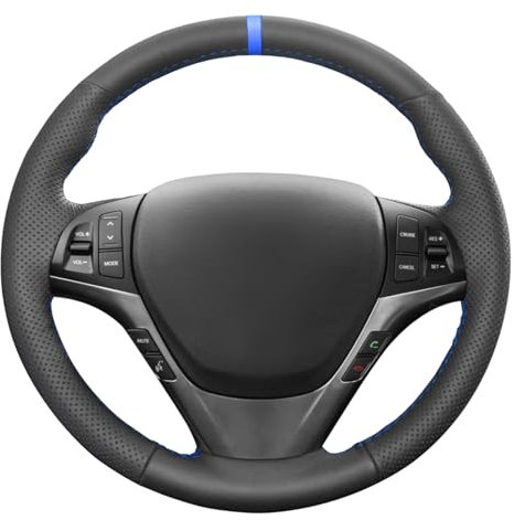 MEWANT Stitch Schwarz Echtleder Lenkradbezug für Genesis Coupe 2010-2013 Autozubehör Weich und atmungsaktiv
