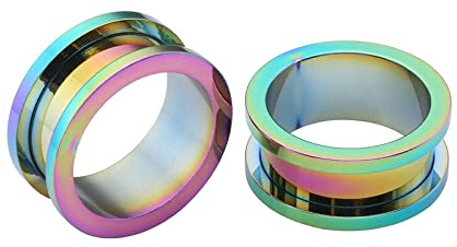 Grewod Plugs Ohrringe Herren, Edelstahl Bunt Creolen Ohr Tunnel Damen Flesh Tunnel Ohr Expander Piercing Schmuck 10MM, 2 Stk