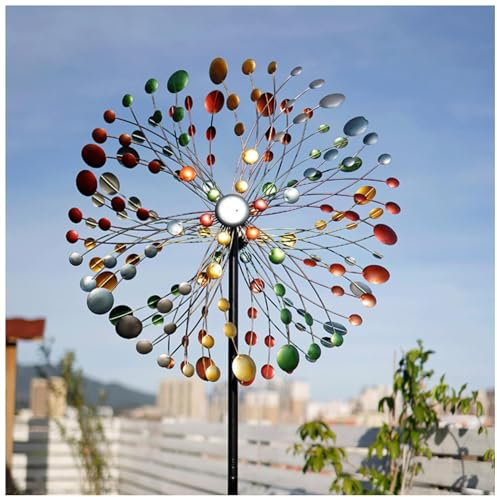 XHSMYXGS Moulin à Vent Double Roue à Vent, éclairage LED Multicolore, girouette cinétique à Double Direction, décoration de Cour pour Cour et Jardin