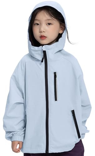 Rolanko Giacca Impermeabile con Cappuccio per Ragazze, Impermeabile Leggera Giacca a vento Giacche da Pioggia Outwear per Bambini Ragazzi 7-14 Anni, Blu, Taglia: 150/10-11 anni