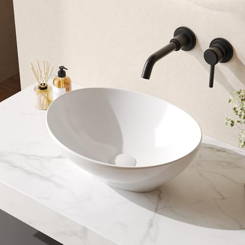 Bathroom Vessel Sink, DeerValley Ceramic Oval Countertop Basin, Above Counter Wash Basin Modern Vanity Sink Art Deco Basin - 40 x 33 x 14.5cm