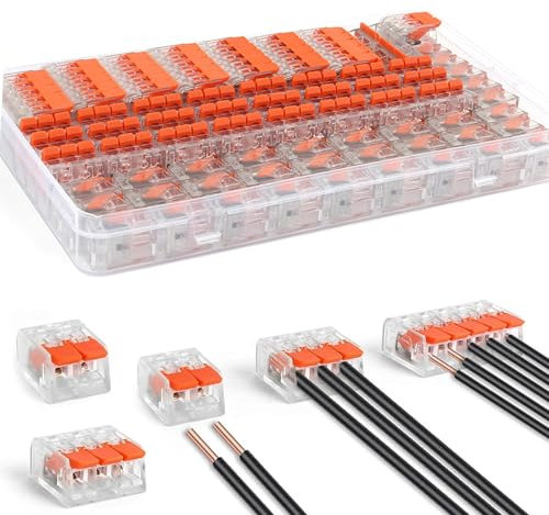 Idota Kabelverbinder, 75 Stück Kabelklemmen Elektro Flammhemmende Schale Verbindungsklemmen Klemme mit Betätigungshebel, 4mm² Leiter Klemme für Feste Kabe 2-3-5 Leiter