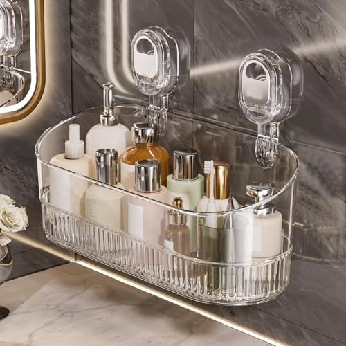Duschablage Ohne Bohren, Bad Regal Hängend, Badezimmer Organizer, Wandregal, Aufbewahrungsregal, Duschregal Ohne Bohren, Badregal, Badezimmer Zubehör für Shampoo und Duschgel (Weiß)