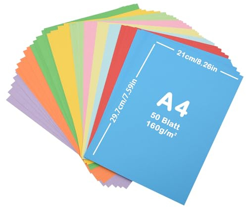 Lot de 50 feuille cartonnée couleur 160g/m², Lre Co. papier cartonné, A4 210 x 297 mm Art Paper Crafting Scrapbook Creative Decor (160 g)