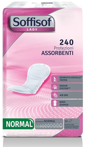 Soffisof Lady Normal - 240x Assorbenti Femminili Post Parto per Perdite Urinarie - 20 Confezioni da 12 Assorbenti Post-Parto Incontinenza Donna - Assorbenza fino a 2 Gocce