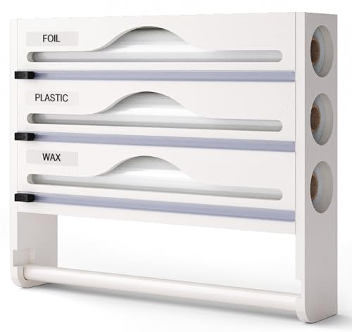 Distributeur Aluminium Et Film Alimentaire avec Porte Cuisine, Distributeur Film Alimentaire avec Coupeur, Derouleur Papier Alimentaire, Film, Alu, Papier De Cuisson
