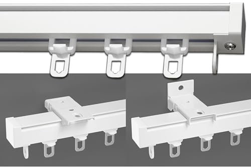Aluminium Gardinenstange 60 600 cm 1-läufig Decken-/Wandhalterung Leise Stange mit Haken/Rollen für Schiebegardinen