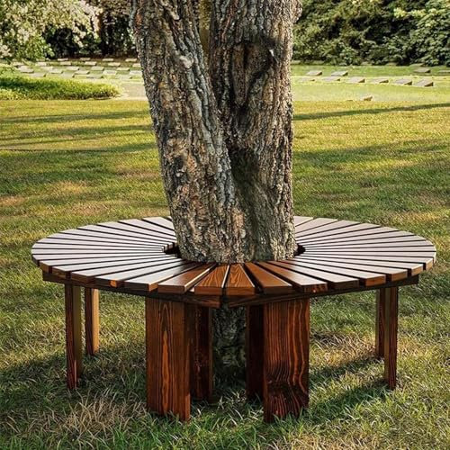 Runde Baumbank aus Holz – halbrunde Gartenbänke mit Lattenrost für die Terrasse – wetterfeste, gebogene Sitzbank aus Holz für den Außenbereich, für Park/Terrasse/Veranda/Rasen/Hinterhof – Braun(Round)
