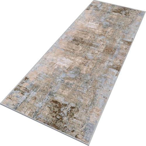 Rglxing Teppich Läufer Flur rutschfest Küchenteppich Fußmatte 80X160CM Waschbar Braun Blau Modern Teppichläufer Meterware Schmutzfangmatte Teppichläufer für Flur Küche Eingang Wohnzimmer Schlafzimmer