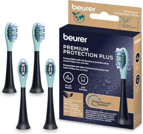 Beurer SC Protection Plus têtes de brosse pour brosses à dents électriques soniques, 4 brossettes de rechange compatibles avec SC 30, 50 & Philips Sonicare, pour dents sensibles, souplesse douce