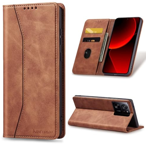 KIOTROUO Handyhülle für Xiaomi 13T/13T Pro Hülle Klappbar Premium Lederhülle Flip Case Standfunktion Magnetische Kartenfächern Schutzhülle Kartenfach Klapphülle für Xiaomi 13T/13T Pro 5G, Braun