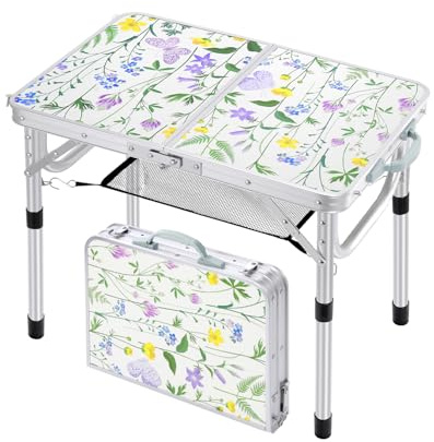 Sportneer Campingbord Fällbart, 2 Höjdjusteringar, Portabelt Och Lätt, Aluminiumben Och MDF-Bordsskiva, Med Avtagbar Nätförvaringsficka Och S-Krokar, För Camping, Picknick Och 60 × 40 cm
