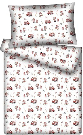 KiGATEX Kinderbettwäsche-Set, Feuerwehrmann, 100x135+40x60 cm, Baumwolle | 100% Baumwoll, Weiche Bettwäsche für Kinderbett, mit Reißverschluss, atmungsaktiv, pflegeleicht und waschbar bei 60°C