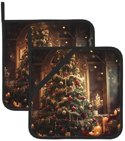 Set di 2 presine da cucina con stampa albero di Natale, sottopentola per cucina e cottura