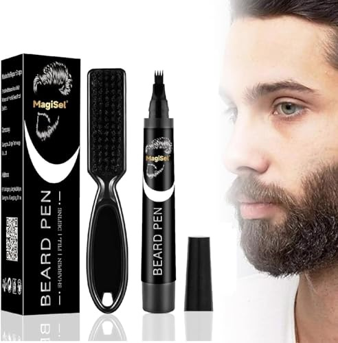 Barbe Stylo Filler pour Hommes, Crayon Barbe Homme Instantané, Stylo de Remplissage de Barbe with Bristle Beard Brush, Remplissage et Définition Faciles de Votre Barbe, Pointe à 4 broches