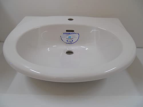 Lavabo Semincasso in Ceramica Pozzi Ginori, serie Concerto, Bianco, Monoforo con Troppopieno, 64 x 52 x 20 cm.