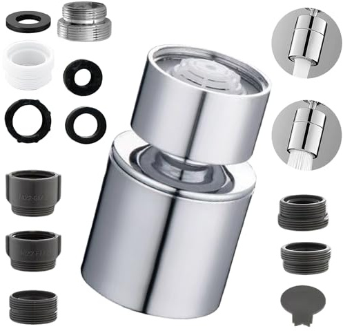 XIAOGUA 360 °Giratorio Aireador Grifo Cocina con 6 Adaptador Grifo Cocina Filtro Grifos Atomizador Fregadero 2 Modos 22mm para Cocina Baño Salida Agua Ajustable Ducha y Modo Chorro