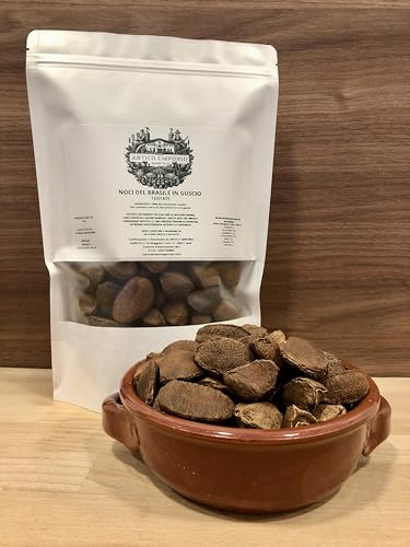 Noci del Brasile Tostate in Guscio - A Lenta Tostatura - Formato da 1 Kg In Sacchetto di Kraft Richiudibile - Senza Conservanti e Senza Sale