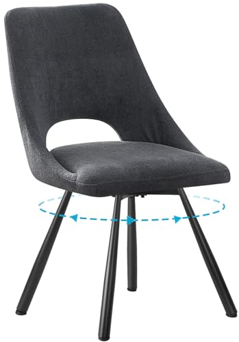 ANVOFONG Set di 1 Sedie da Pranzo Girevoli, Rotazione 360°, Sedia Girevoli, Cotone Imitazione Cachemire con Piedini in Metallo Nero per Sala da Pranzo, Cucina, Camera da Letto, Grigio Scuro