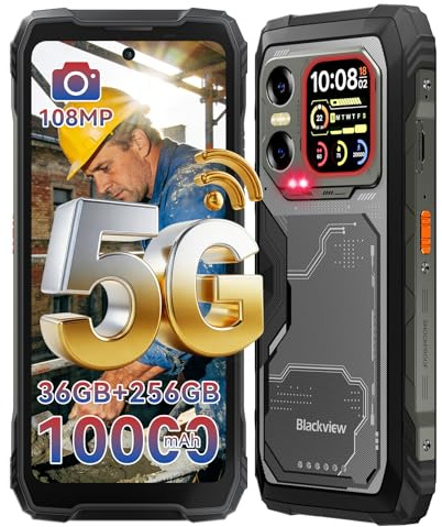 Blackview Xplore X1 Rugged Smartphone 5G, 108MP+50MP+20MP Night Vision Android 15 Rugged Phone Unlocked, 10000mAh 55W, 6.78 2.4K 2.01 Dual-Screen, 36GB + 256GB, IP69K/NFC/Glove Mode Waterproof Phone