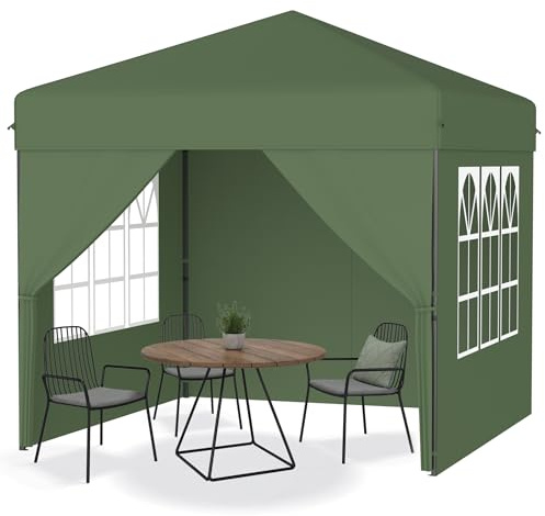 YRHome - Pabellón plegable plegable de 2,5 x 2,5 m, resistente al agua, estable, invierno, con paredes laterales, altura ajustable, protección UV, para jardín y fiesta, con bolsa de transporte, color