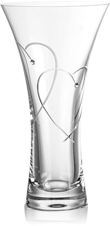 DIAMANTE Trumpet Flared Crystal Vase Promises Heart Embellished with Swarovski Crystals - 25cm in gift box