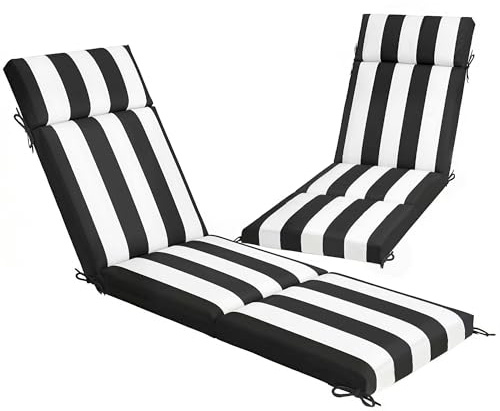 Outsunny Set 2 Cuscini per Sedie da Esterno con 6 Lacci di Fissaggio, Cuscini da Esterno Imbottito in Poliestere, per Sdraio Prendisole Giardino Patio, 183x53.5x6.5 cm, UV30+, Nero e Bianco