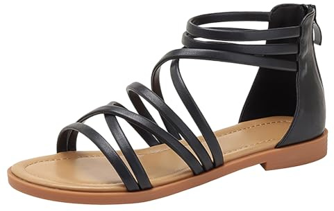 Generiska damsandaler, sommar, bekväma damsandaler, retro, bohemiska sandaler med remmar för damer, platta, bekväma fritidsskor med mjuk sula och öppen tådel, platå