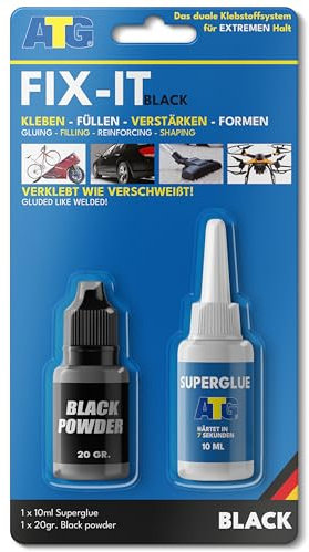 ATG Pegamento industrial con gránulos negros – Pegamento 2K extra fuerte – Cola de soldadura – Resistente al calor hasta 180 °C – Versátil para metal, plástico y cerámica