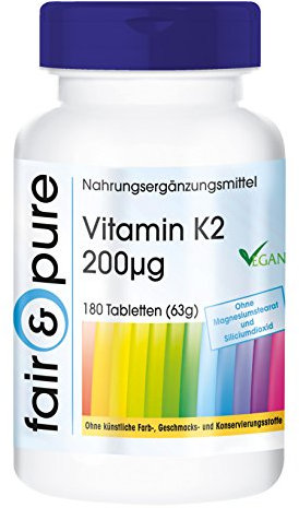 Fair & Pure® - Vitamin K2 200mcg - 180 Tabletten - natürliches Menaquinon MK-7 - vegan - Großpackung für 6 Monate